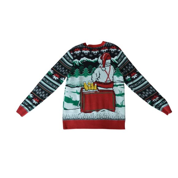 The Ugly Sweater Co Ugly Christmas Sweater Santa Drinking Beer Men's Size Medium - Picture 9 of 10